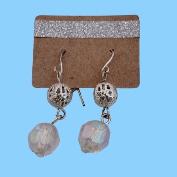 Silver Filigree Earrings Hook Drop Dangle USA - Picture 1 of 4